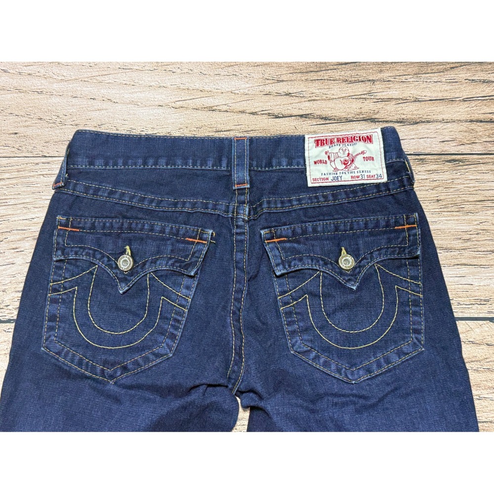 True Religion Joey Flare Jeans Womens 31 Blue Dark Bootcut Flap Pocket USA Y2K